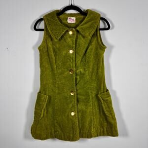 Vintage 1970s Bardinella Designs Terry Cloth Vest Olive Green Cover Up Button Up